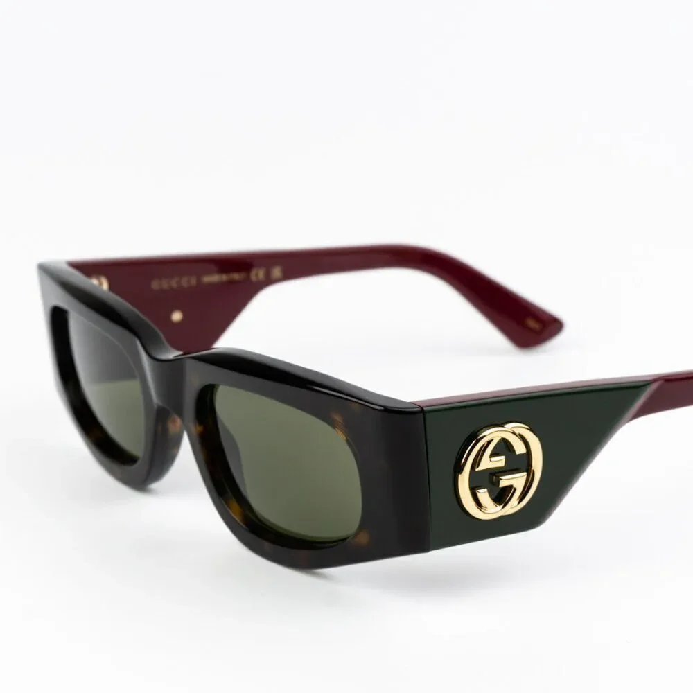 NEW Gucci GG1664S 002 Havana Red Green Rectangle Unisex Sunglasses